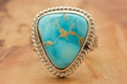 Navtive American Jewelry Genuine Kingman Turquoise Sterling Silver Ring